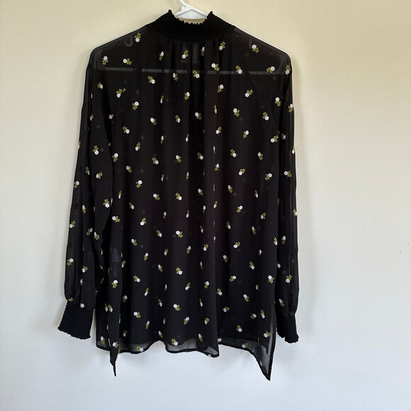 Cabi Blouse Womens XS Embroidered Floral Flowy Semi Sheer Preppy Academia Black - Picture 6 of 12
